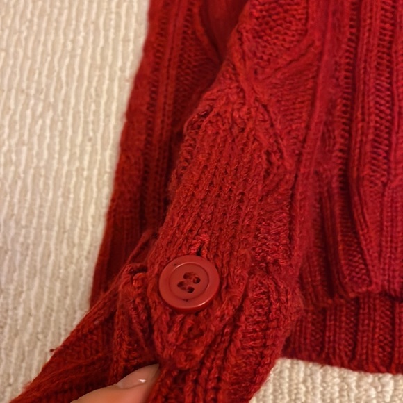 Le Temps Des Cerises Red Zipped up Sweater with Fur Lined Collar and Buckles - Picture 3 of 7